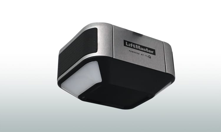 LiftMaster belt drive garage door opener with integrated LED light system and works with Amazon Key using myQ app.
