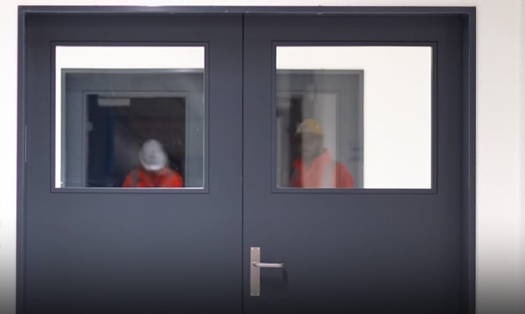 New double access commercial pedestrian doors with windows for business facility use